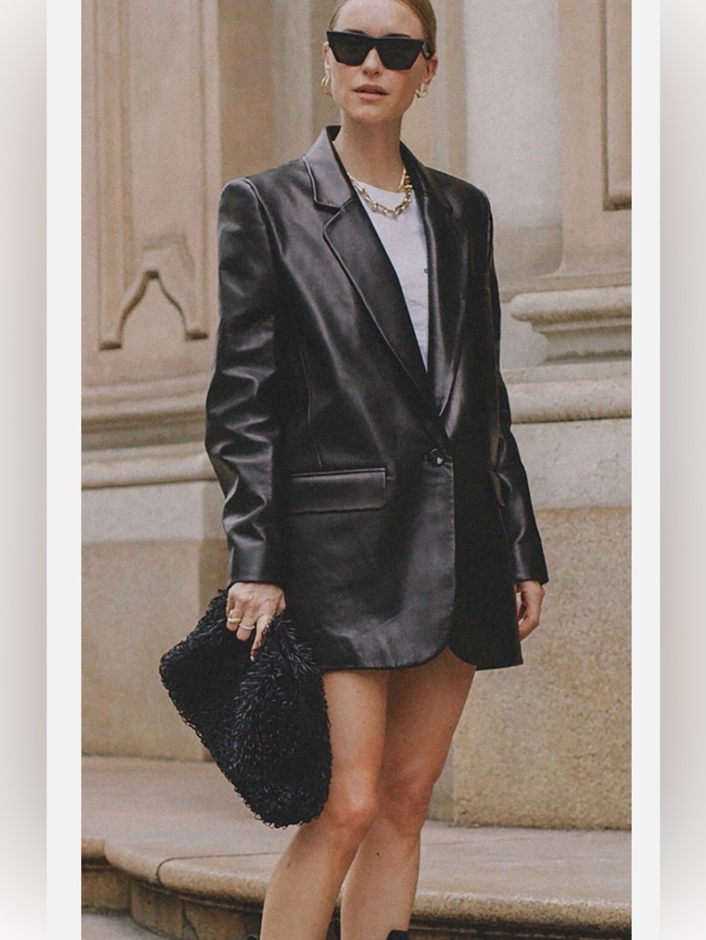 Zara Black Faux Leather Oversized Blazer. Size Medium.